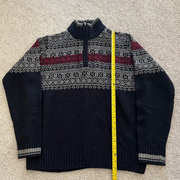 SOLD Wool Blend Nordic Fair Isle Quarter Zip White Red Black Sweater - Picture 6 of 7